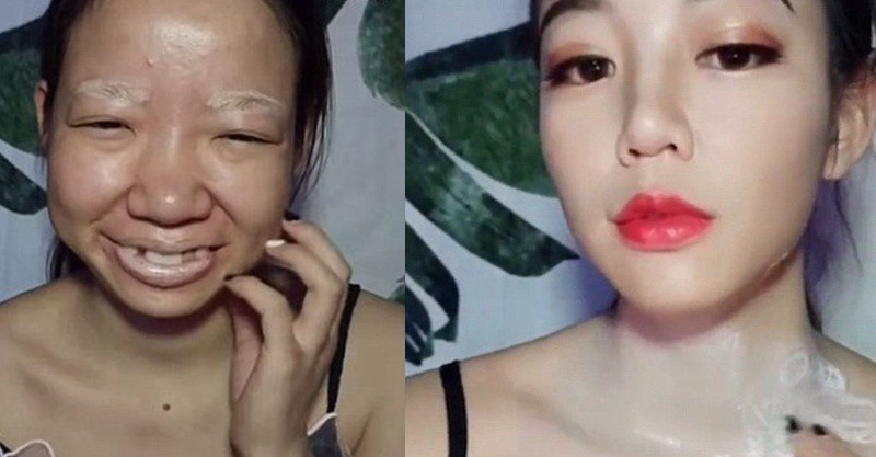 神奇易容术「暴牙村姑→女神」爆红到英国 当众卸妆